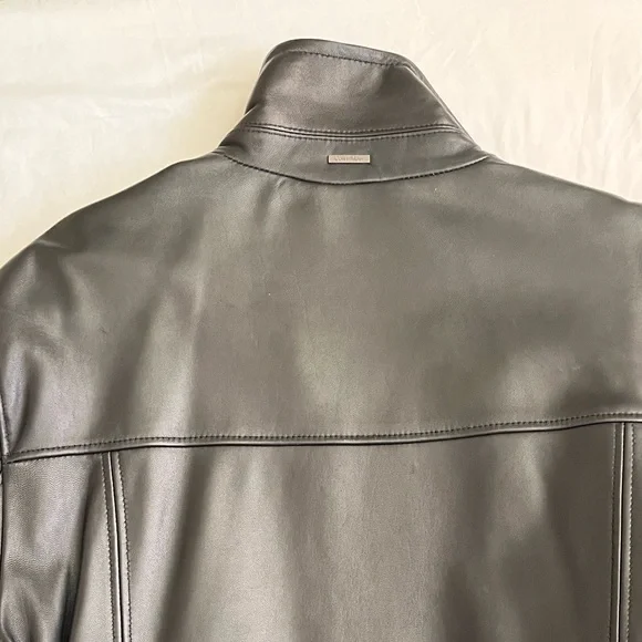 Calvin Klein Men's Genuine Black Leather Jacket, Medium (never worn)